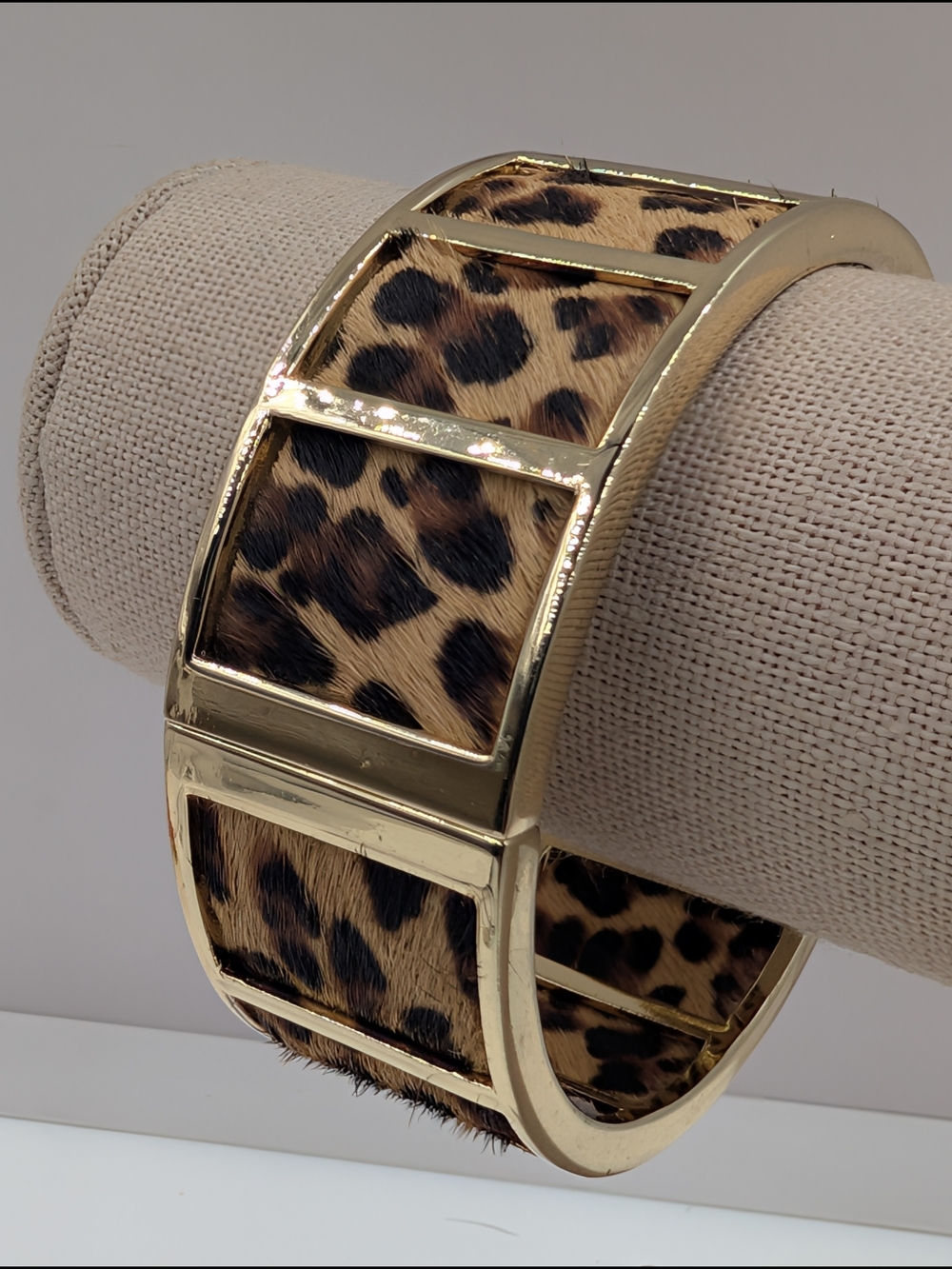 Gold Leopard Print and Coral Gem Snake Cuff Bracelet Set 0206 - Picture 5 of 9
